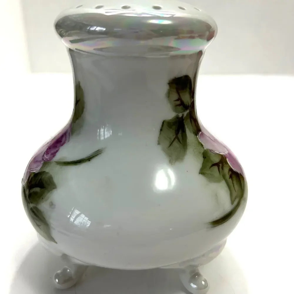 Vintage Handpainted Signed Ceramic/Porcelain Rose Hatpin‎ Holder/Powder Shaker